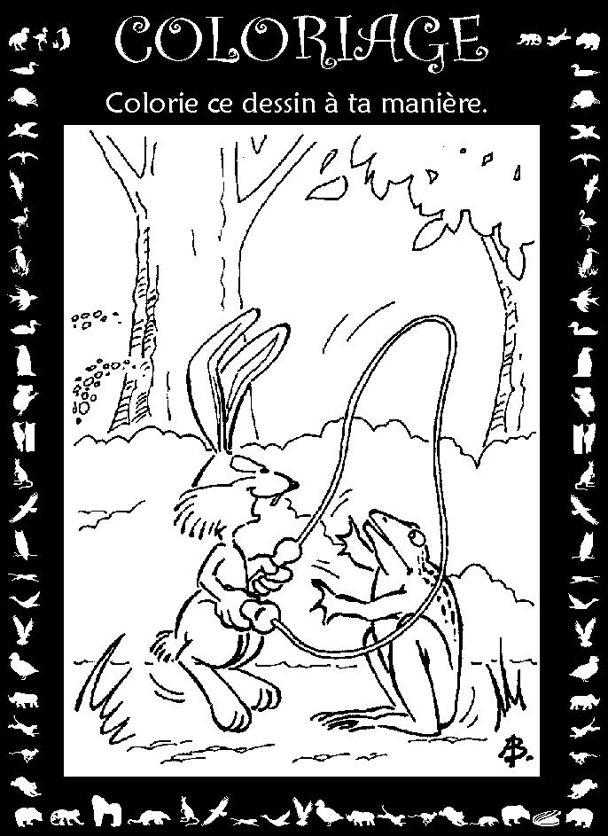 Lapin et grenouille sautant  la corde