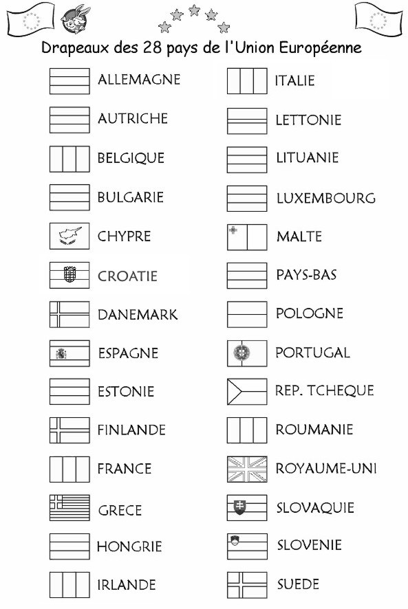 Drapeaux des 28 pays membres de l'Union europenne